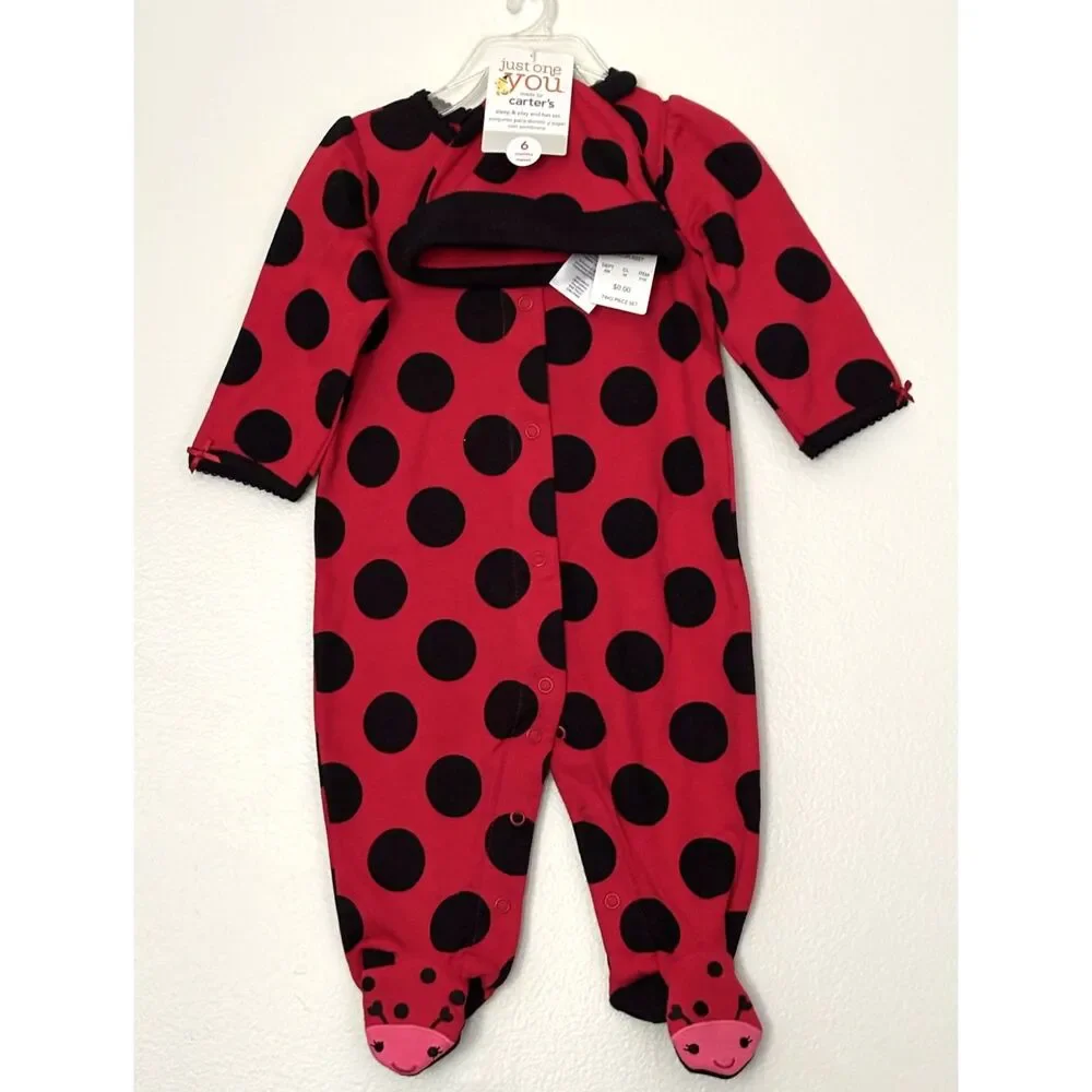 NWT Carter's Just One You Baby 6M Ladybug Sleep & Play Footed Romper Hat Set